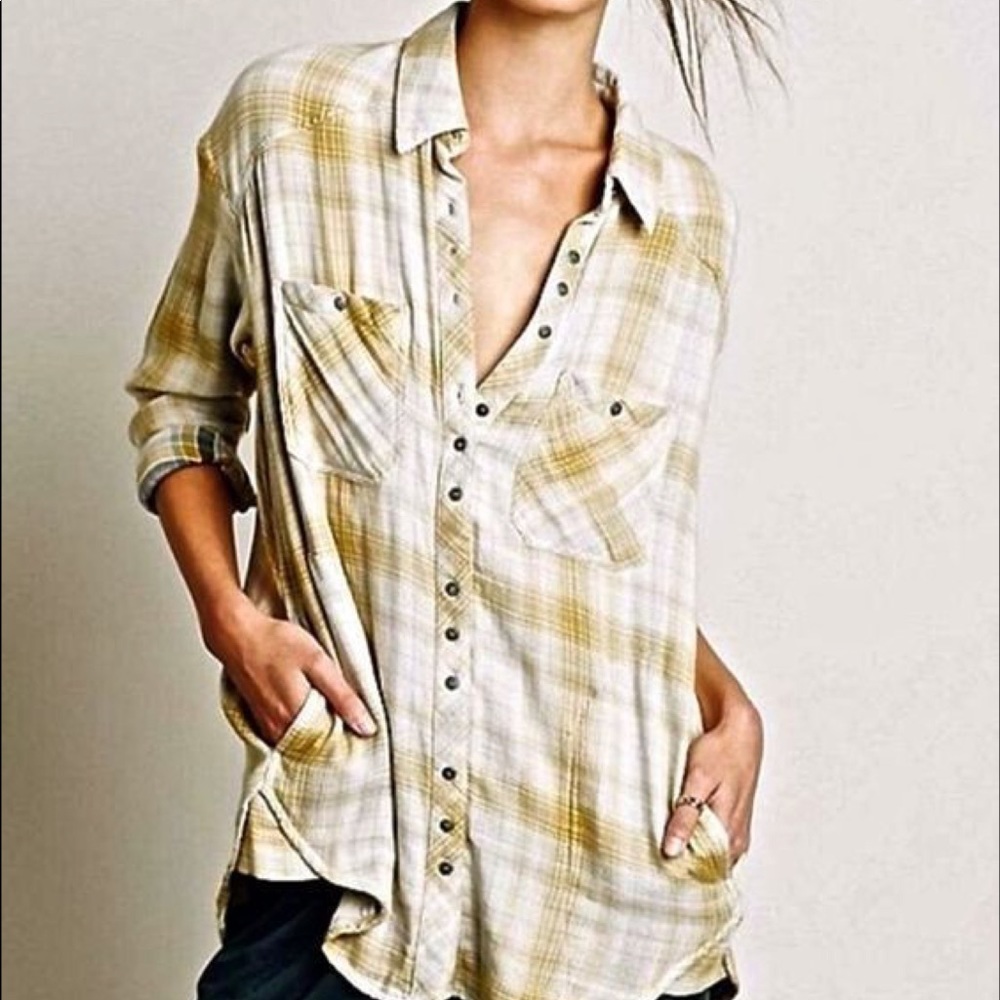 Free People Faded Double Cloth Plaid Flannel